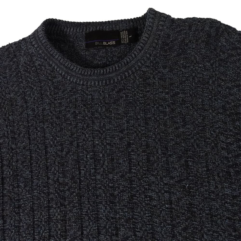 Bill Blass Vintage Made USA Grandpa Textured Crew Neck Blue Sweater Men's Large